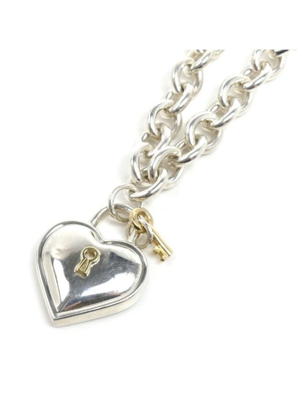 Tiffany & Co Silver Yellow Gold Heart Lock Necklace 40